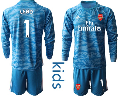 Arsenal #1 Leno Light Blue Goalkeeper Long Sleeves Kid Soccer Club Jersey